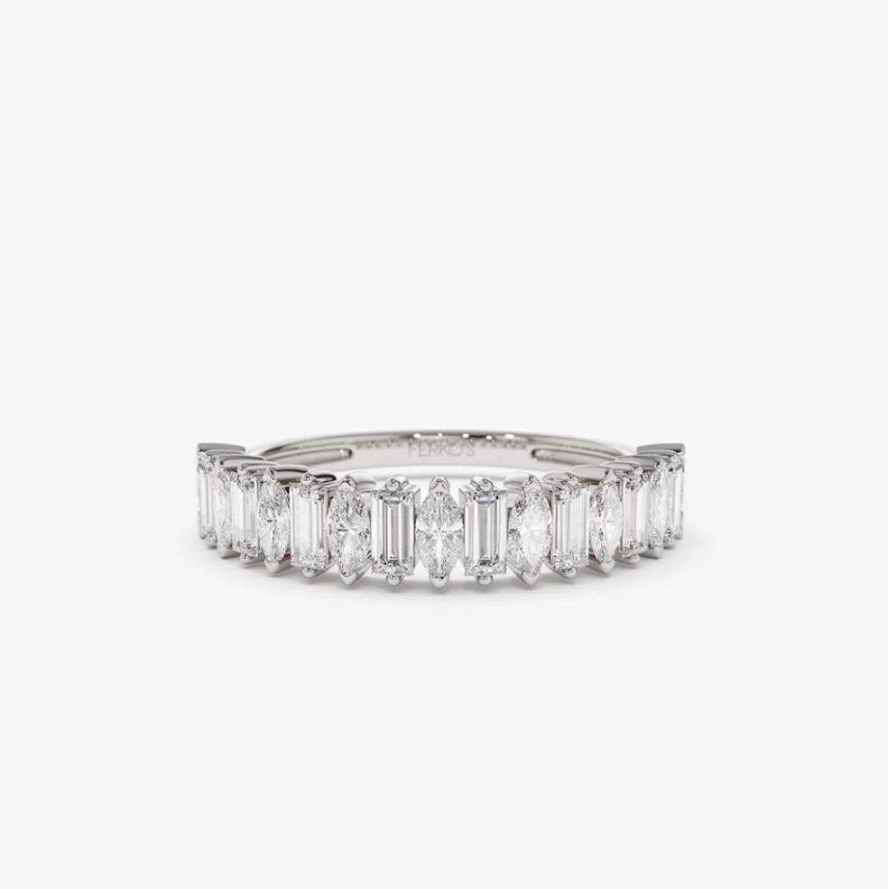 14k Marquise & Baguette Diamond Wedding Ring