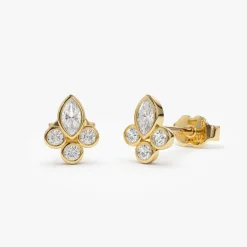 14k Marquise & Round Diamond Crown Earrings