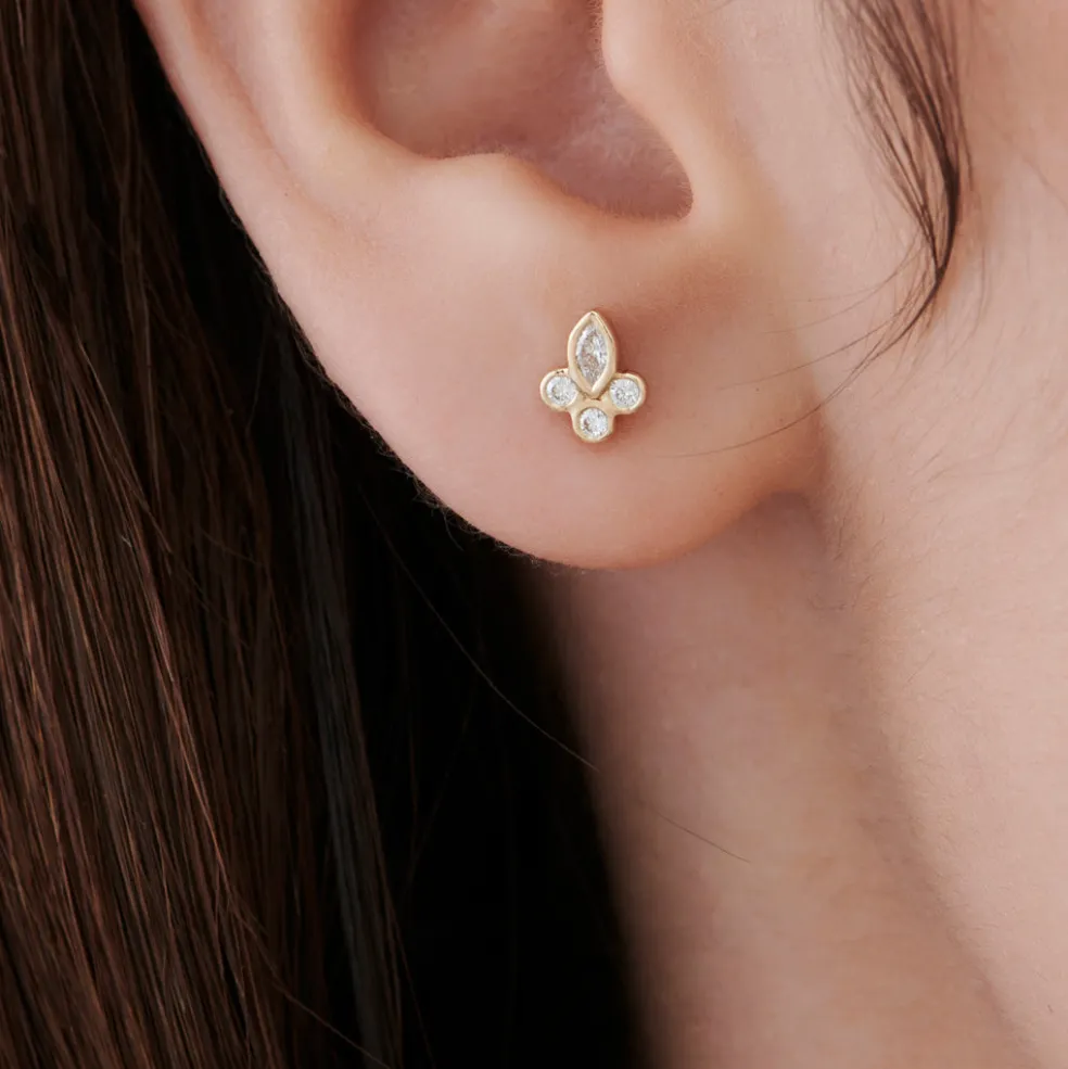 14k Marquise & Round Diamond Crown Earrings
