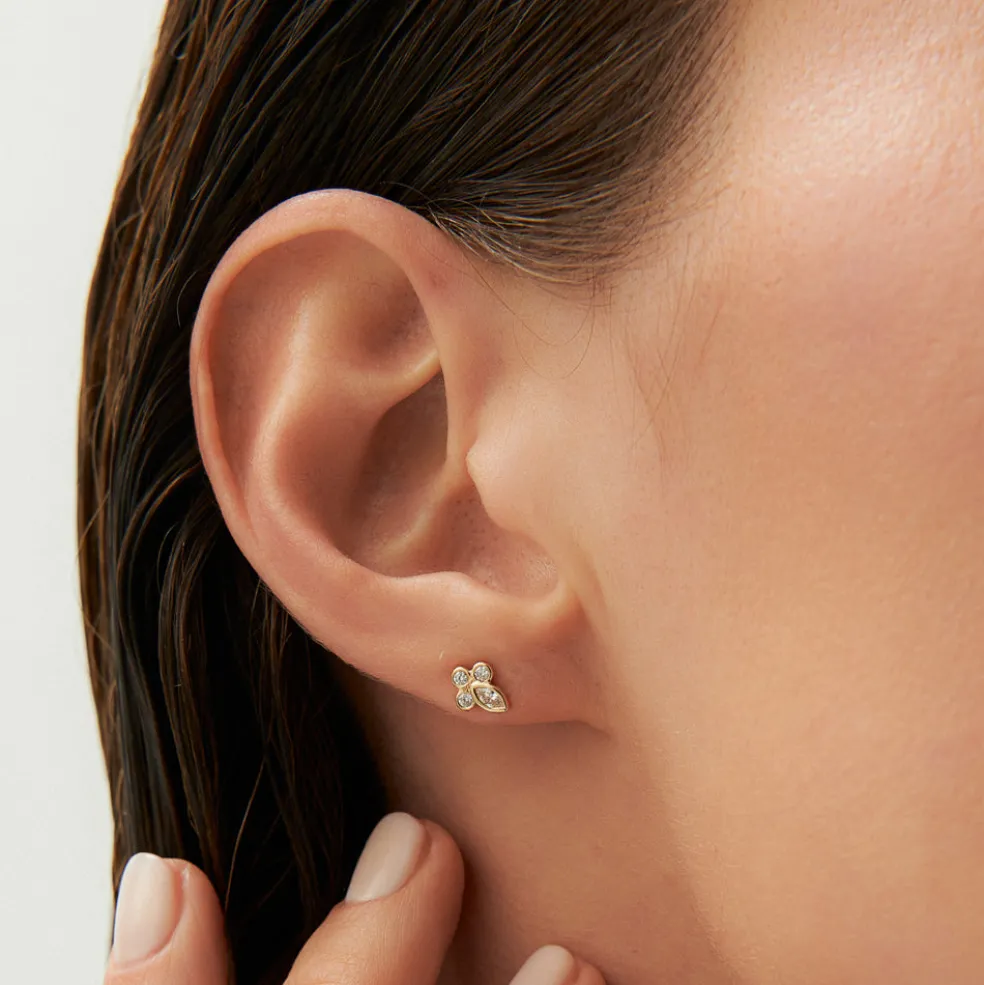 14k Marquise & Round Diamond Crown Earrings