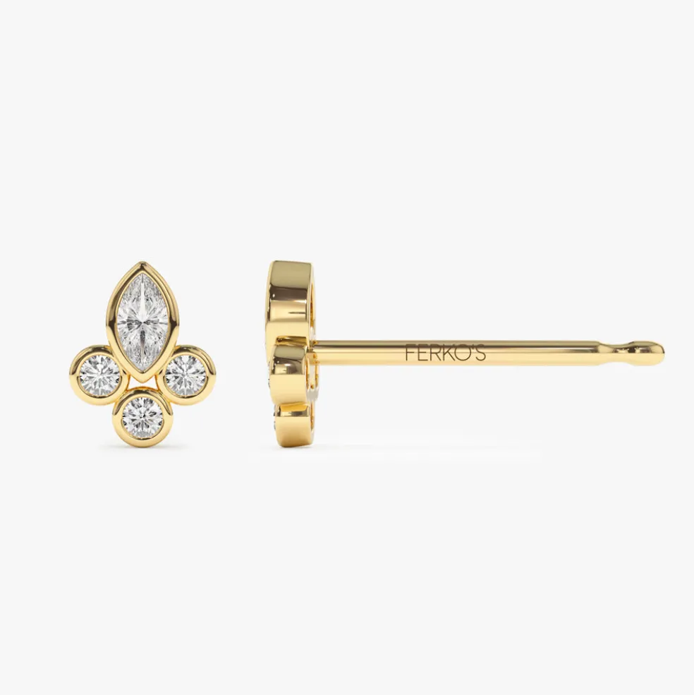 14k Marquise & Round Diamond Crown Earrings