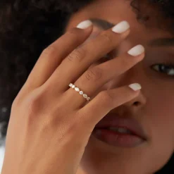 14K Marquise and Round Diamond Milgrain Bezel Setting Ring