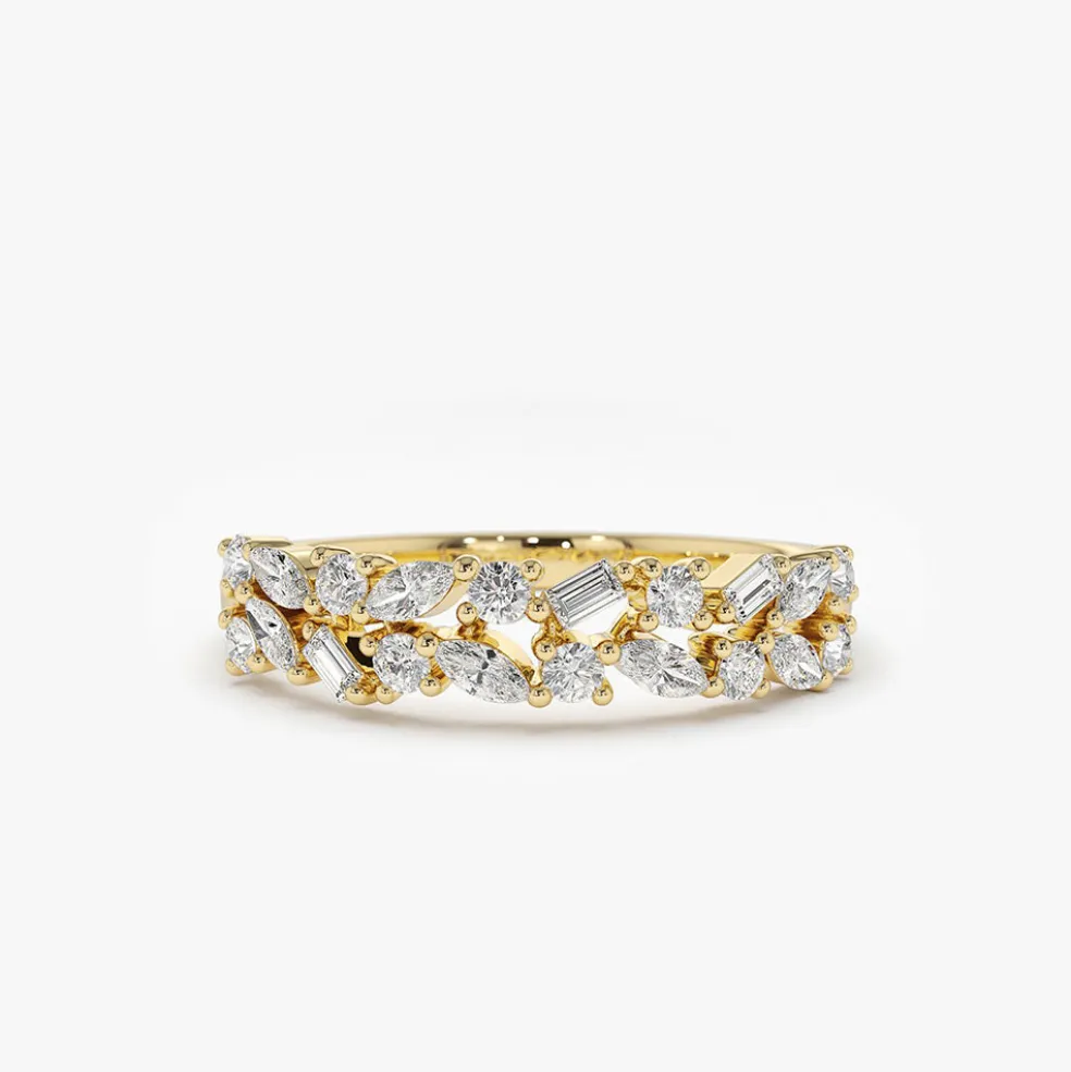 14K Marquise Baguette and Round Diamond Anniversary Band