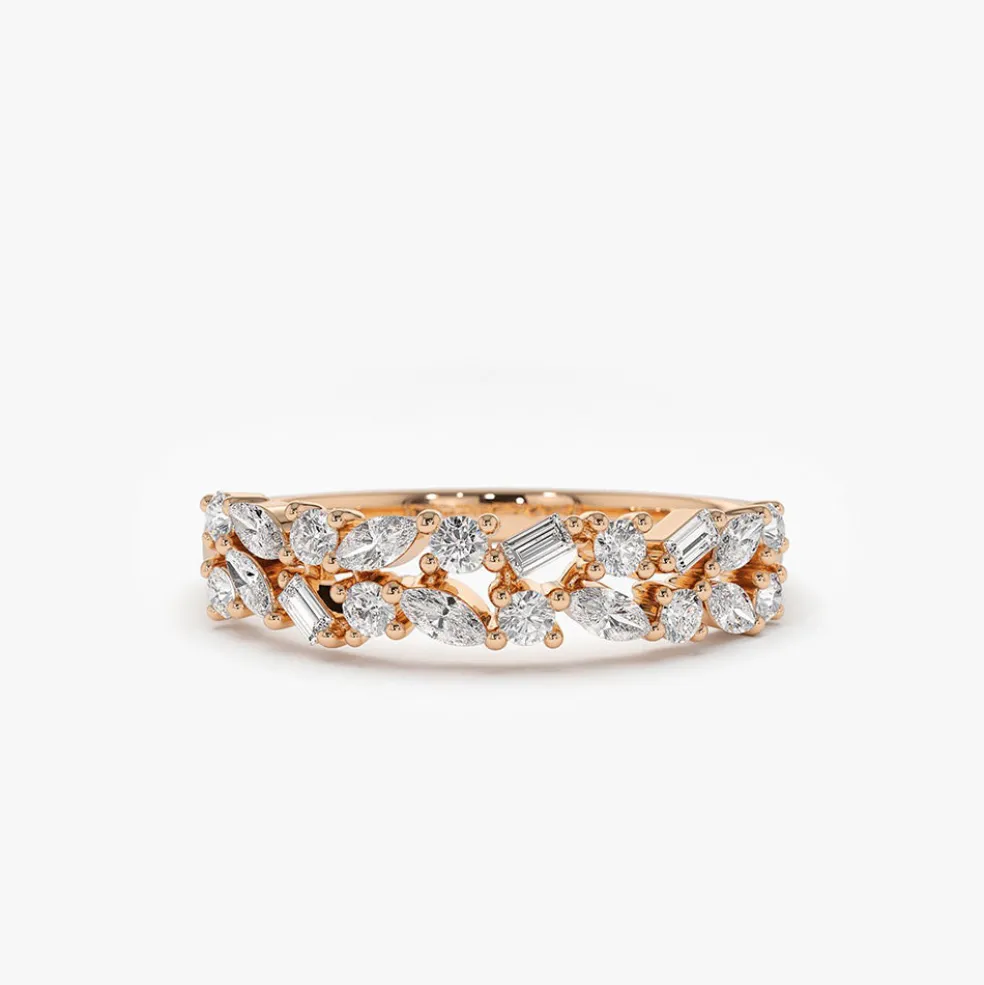 14K Marquise Baguette and Round Diamond Anniversary Band