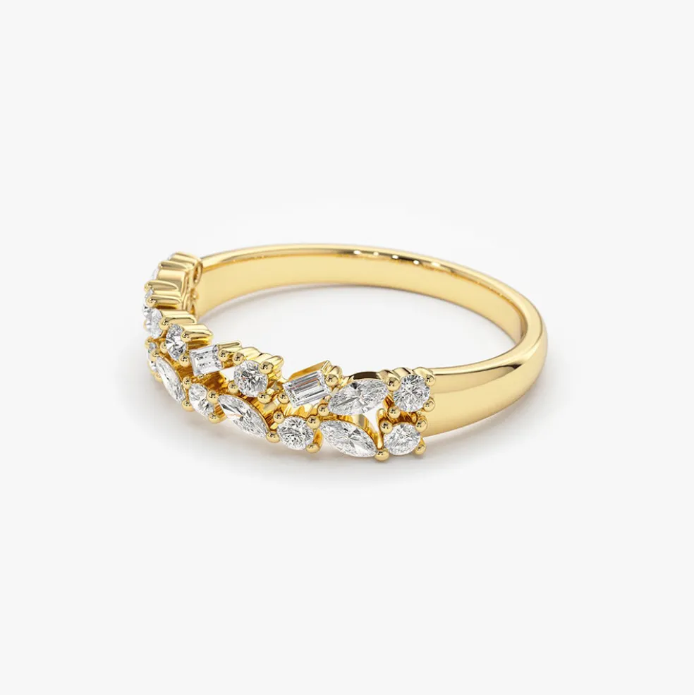 14K Marquise Baguette and Round Diamond Anniversary Band