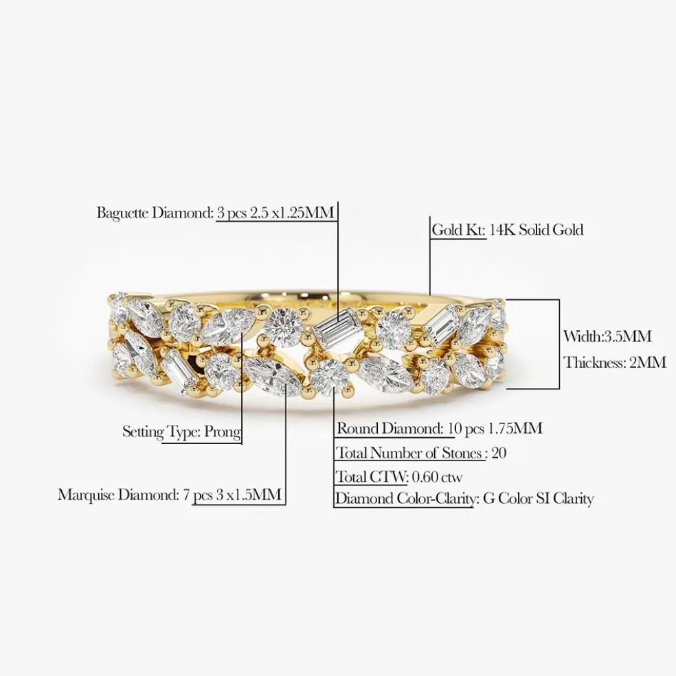 14K Marquise Baguette and Round Diamond Anniversary Band