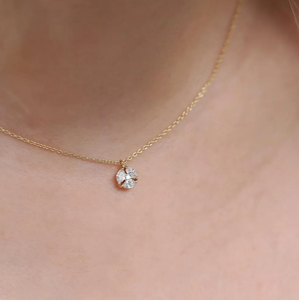 14K Marquise Diamond Cluster Necklace