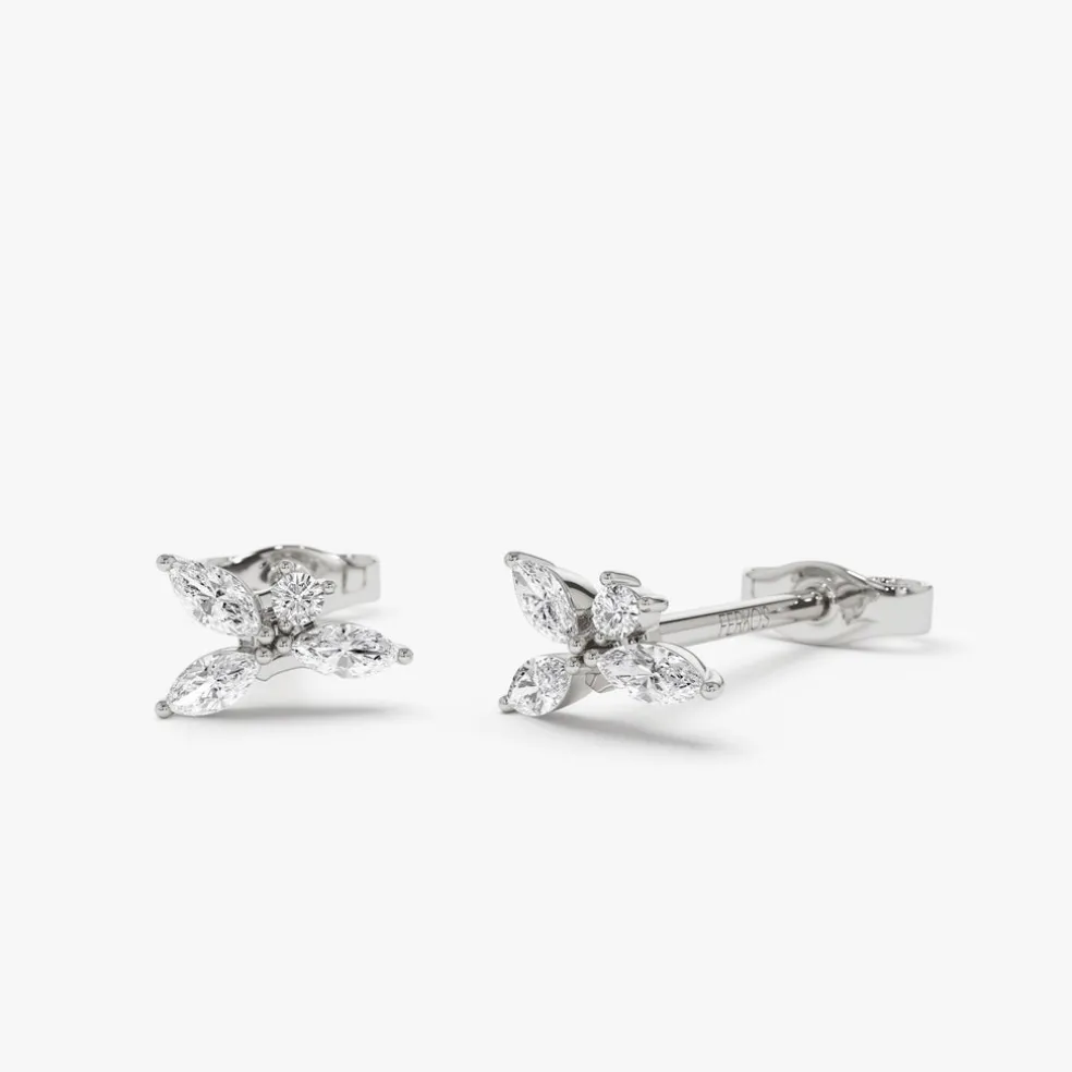 14K Marquise Diamond Cluster Studs
