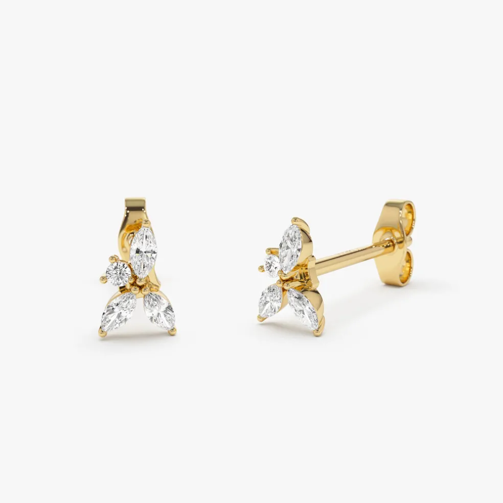 14K Marquise Diamond Cluster Studs