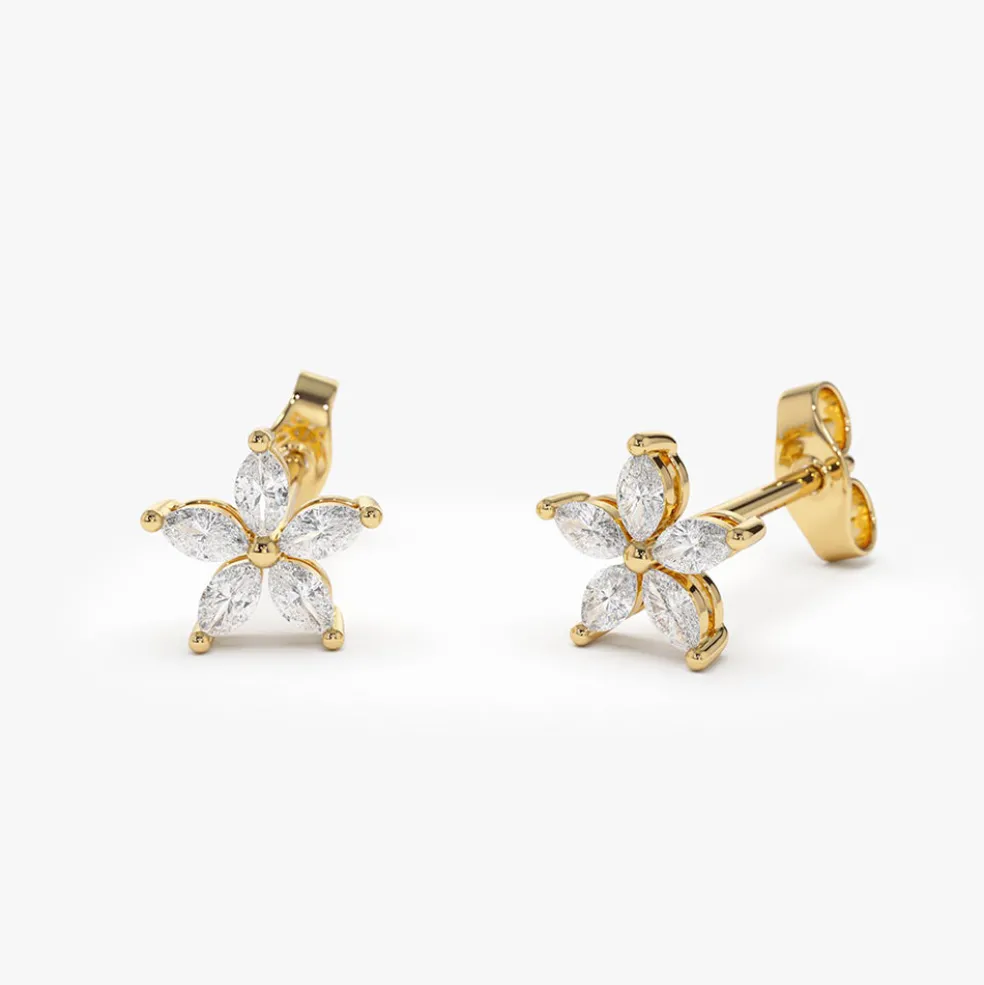 14k Marquise Diamond Floral Studs