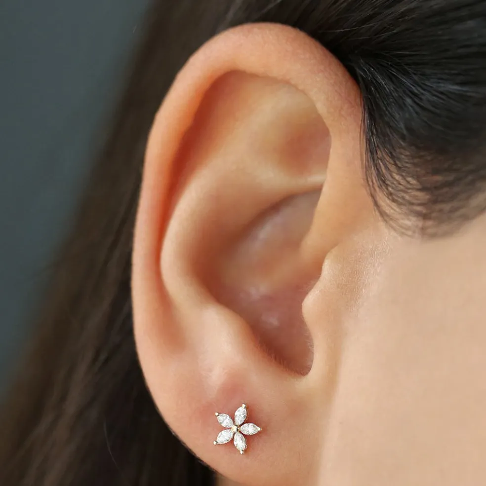 14k Marquise Diamond Floral Studs