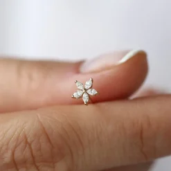 14k Marquise Diamond Floral Studs