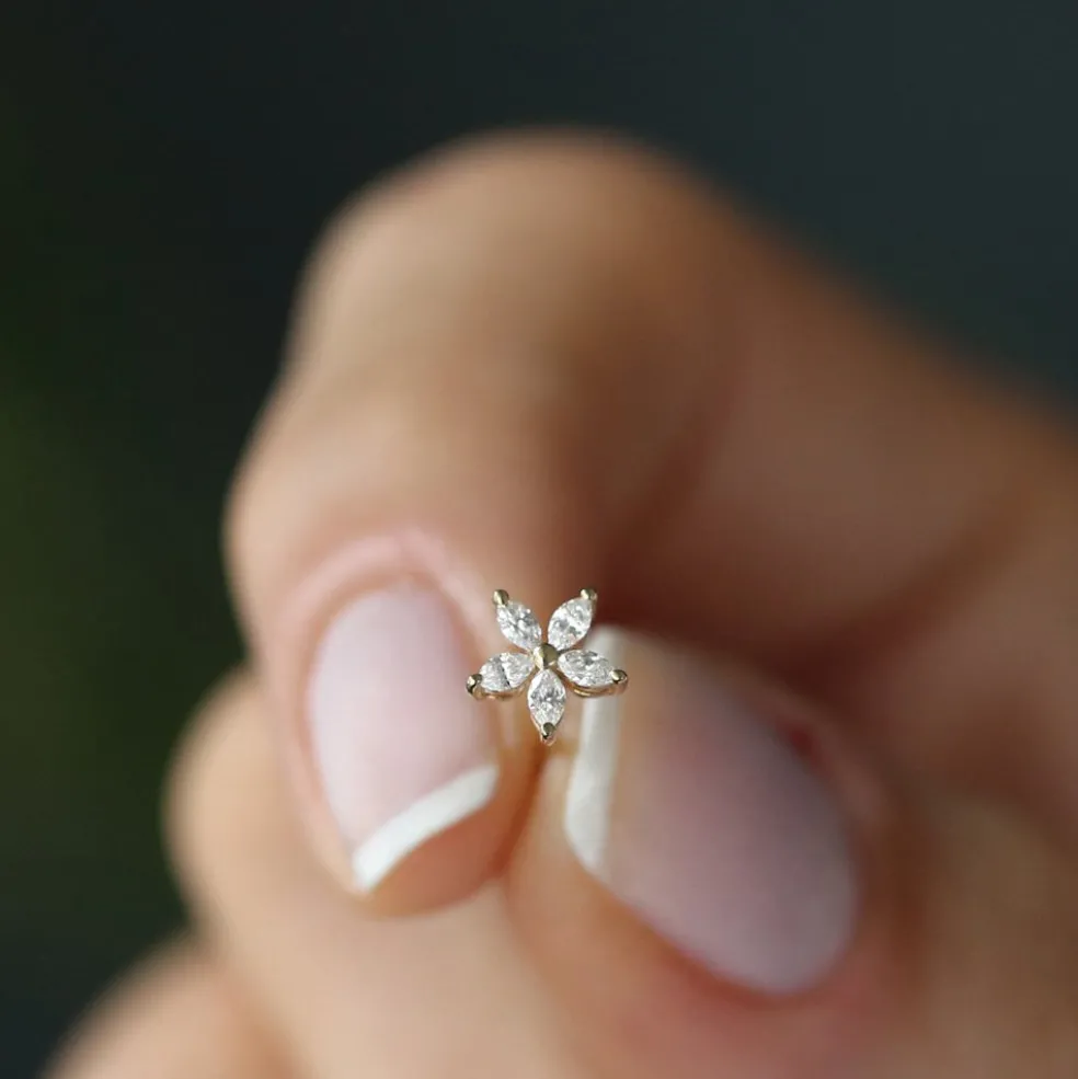 14k Marquise Diamond Floral Studs