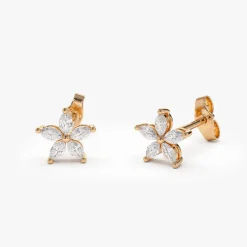 14k Marquise Diamond Floral Studs