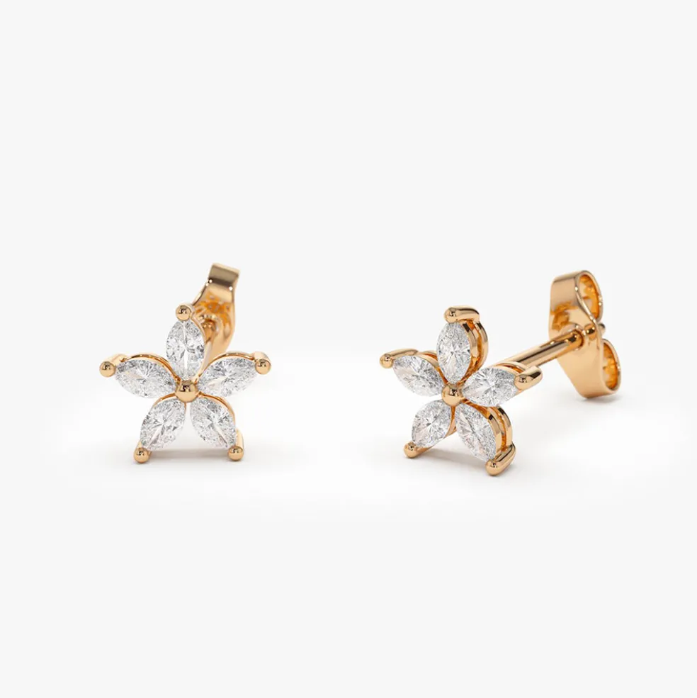 14k Marquise Diamond Floral Studs