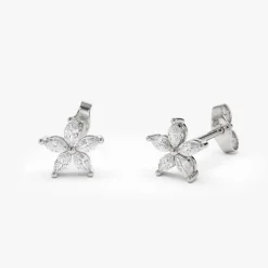 14k Marquise Diamond Floral Studs