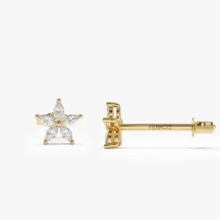 14k Marquise Diamond Floral Studs
