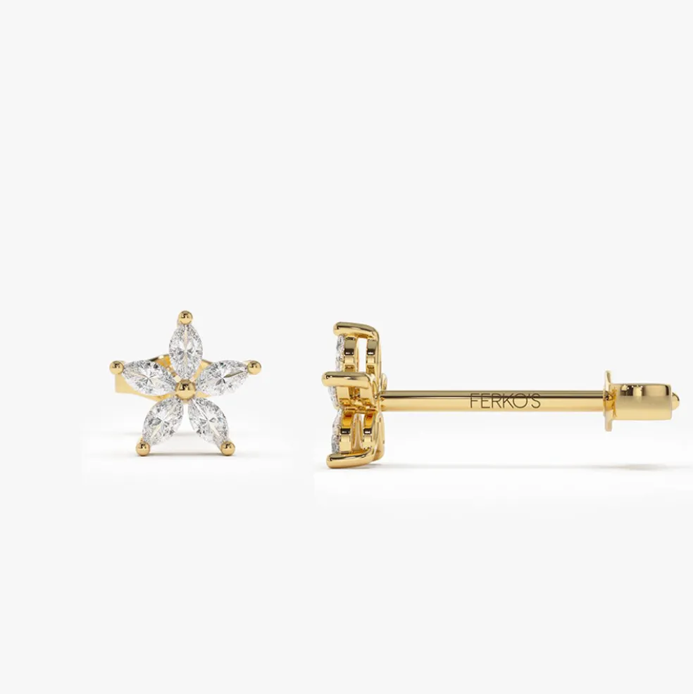 14k Marquise Diamond Floral Studs