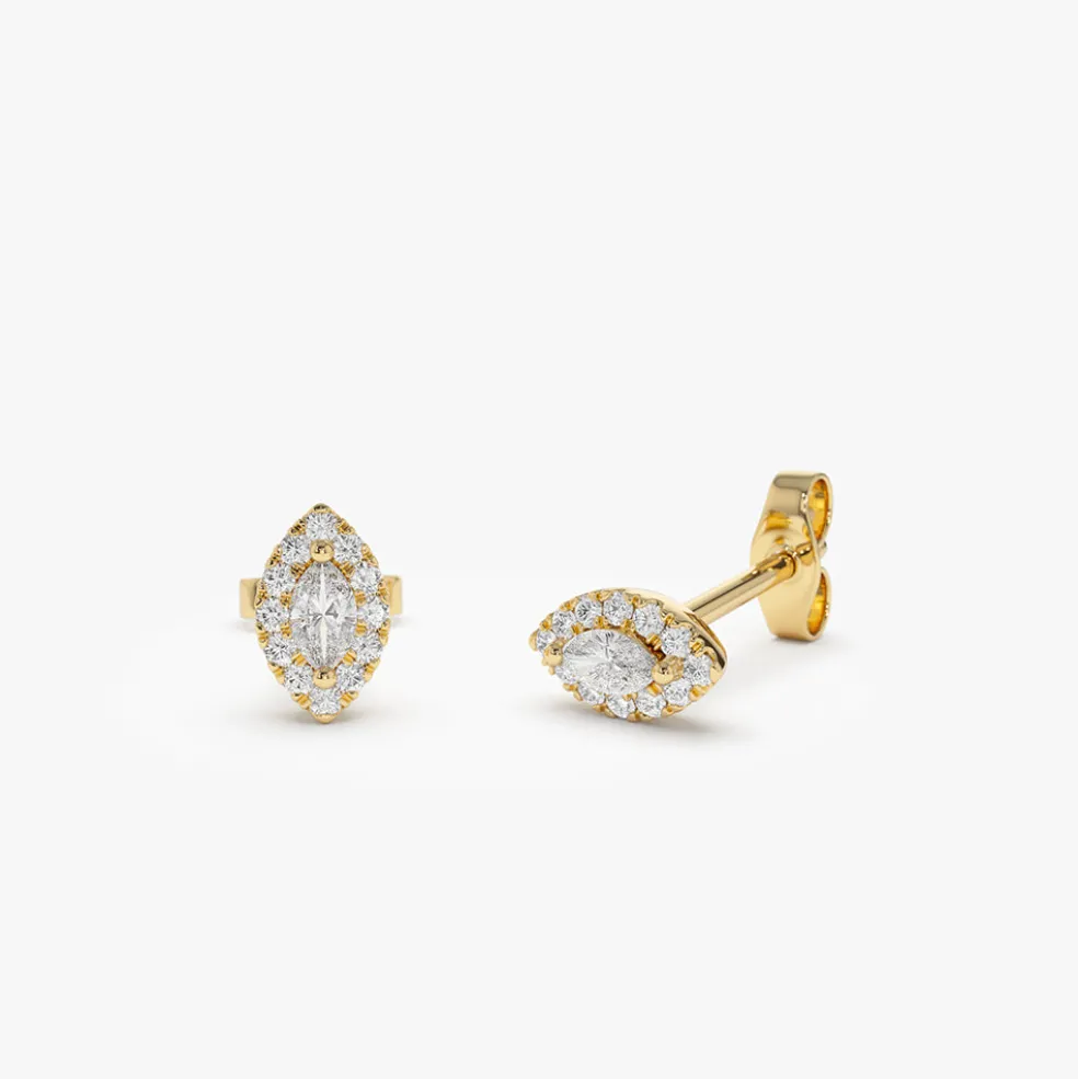 14k Marquise Diamond in Halo Setting Diamond Studs