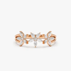 14k Marquise Diamond Multi-Flower Ring