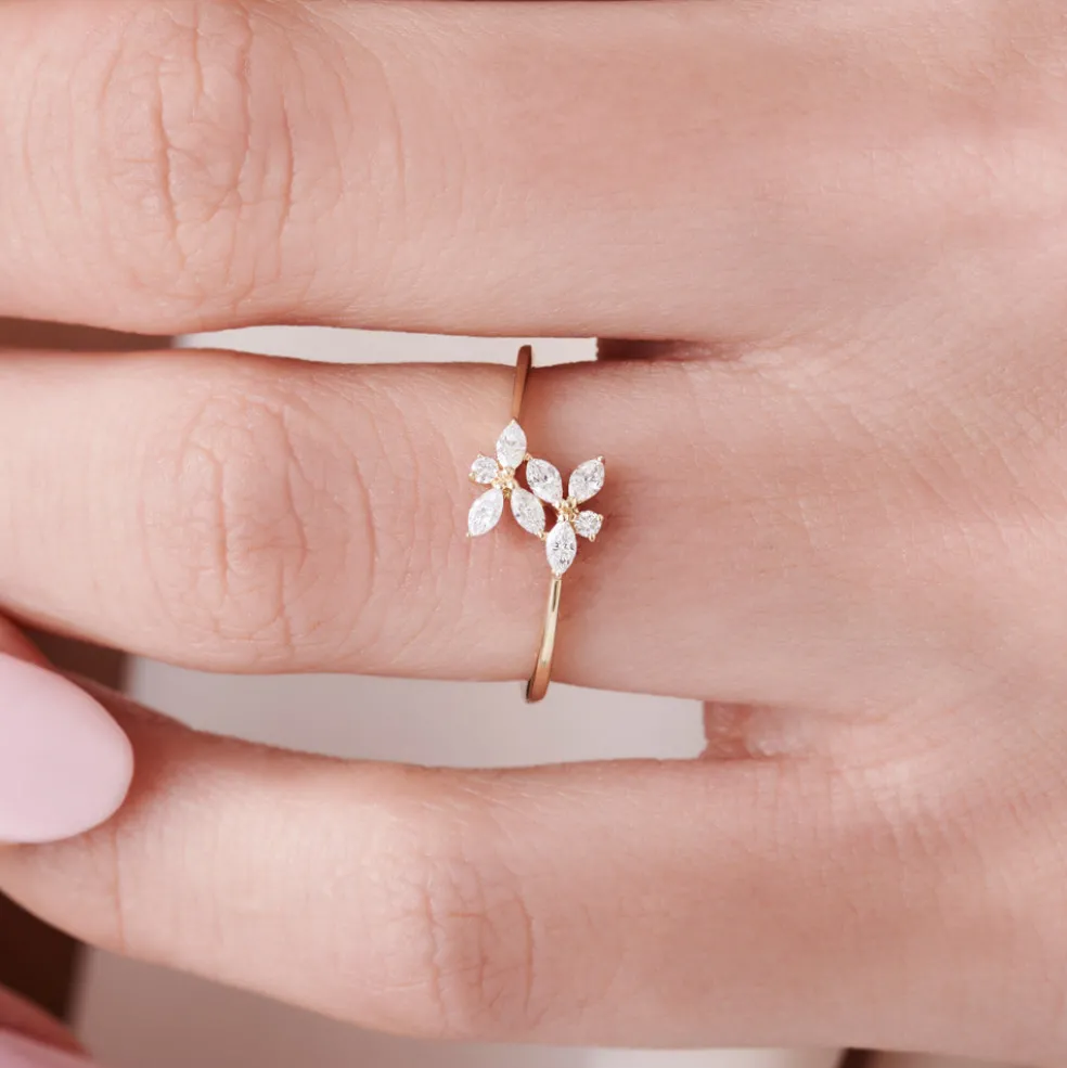 14k Marquise Diamond Trendy Stackable Ring