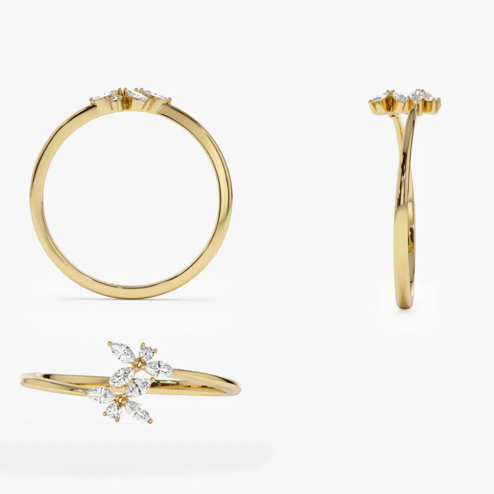 14k Marquise Diamond Trendy Stackable Ring