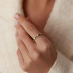 14k Marquise Emerald and Diamond Wedding Band