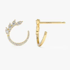 14k Marquise Looking Round Diamond Cluster Studs