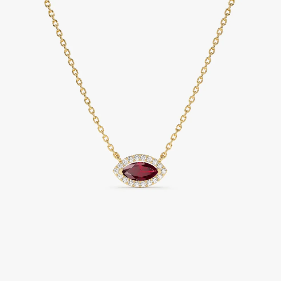 14k Marquise Ruby with Halo Diamond Setting
