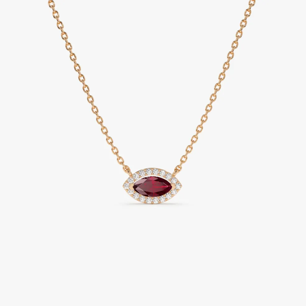 14k Marquise Ruby with Halo Diamond Setting