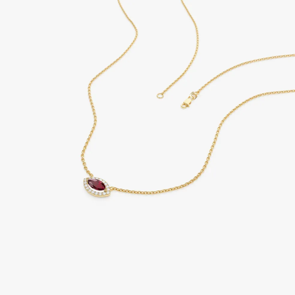 14k Marquise Ruby with Halo Diamond Setting