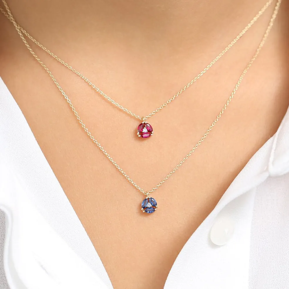 14K Marquise Sapphire Cluster Necklace