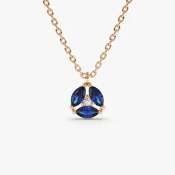 14K Marquise Sapphire Cluster Necklace
