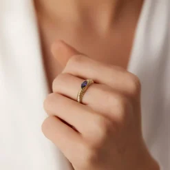 14k Marquise Shape Amethyst Beveled Ring