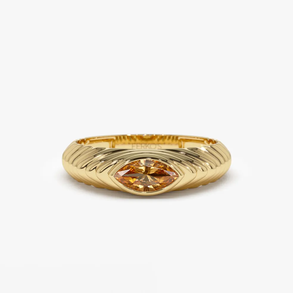 14k Marquise Shape Citrine Beveled Ring