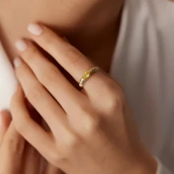 14k Marquise Shape Citrine Beveled Ring