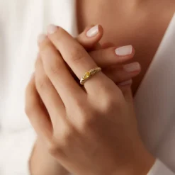 14k Marquise Shape Citrine Beveled Ring
