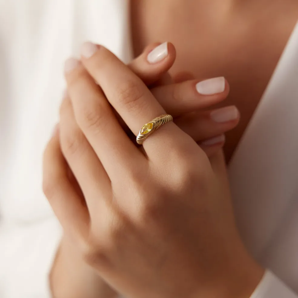 14k Marquise Shape Citrine Beveled Ring