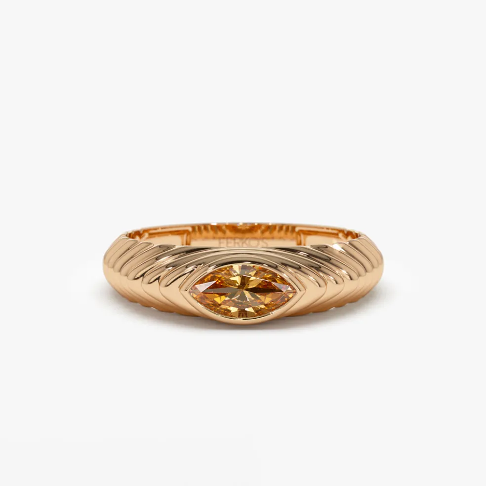 14k Marquise Shape Citrine Beveled Ring