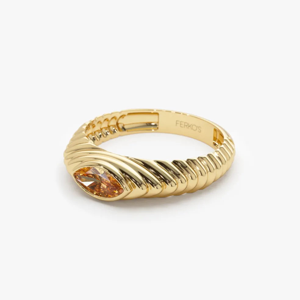 14k Marquise Shape Citrine Beveled Ring