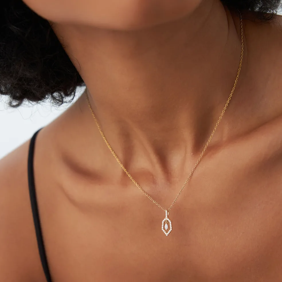 14k Marquise Shape Dangle Diamond Necklace