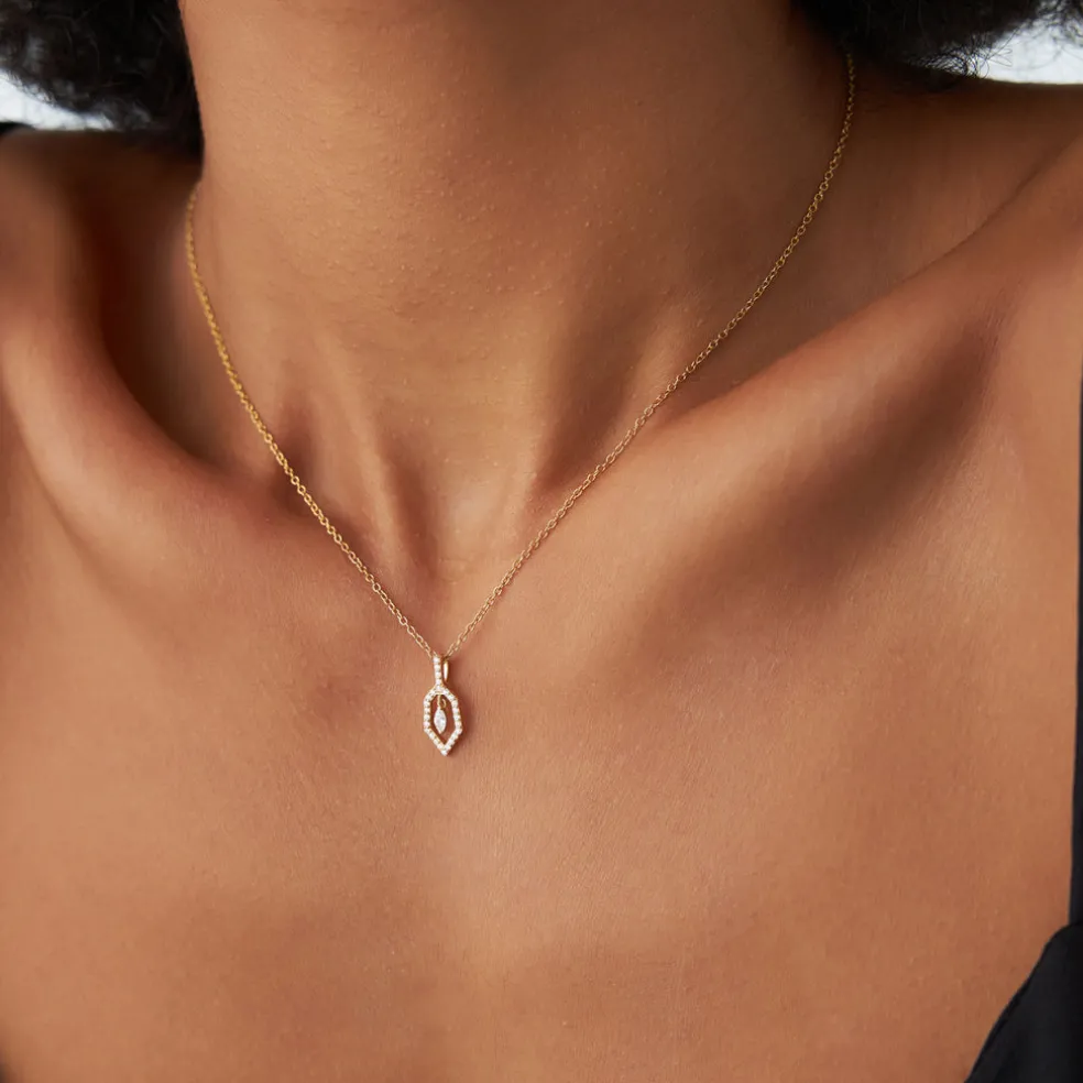 14k Marquise Shape Dangle Diamond Necklace