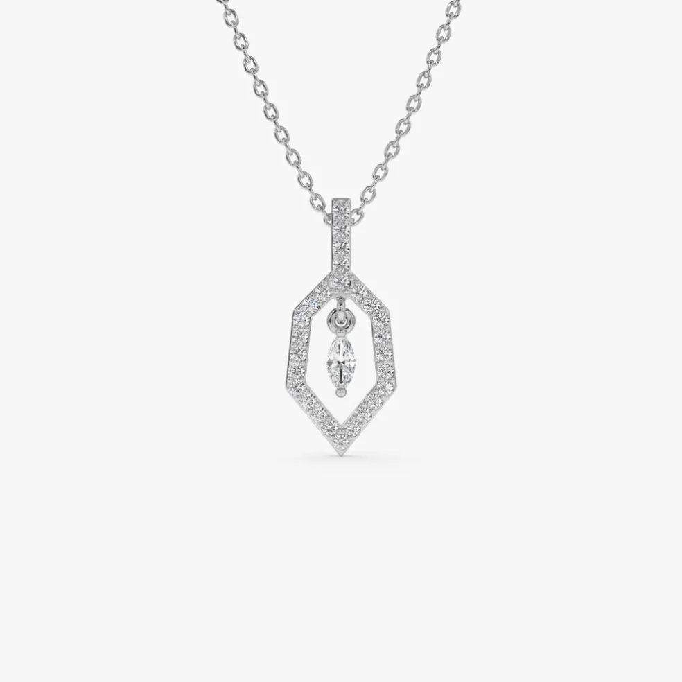 14k Marquise Shape Dangle Diamond Necklace