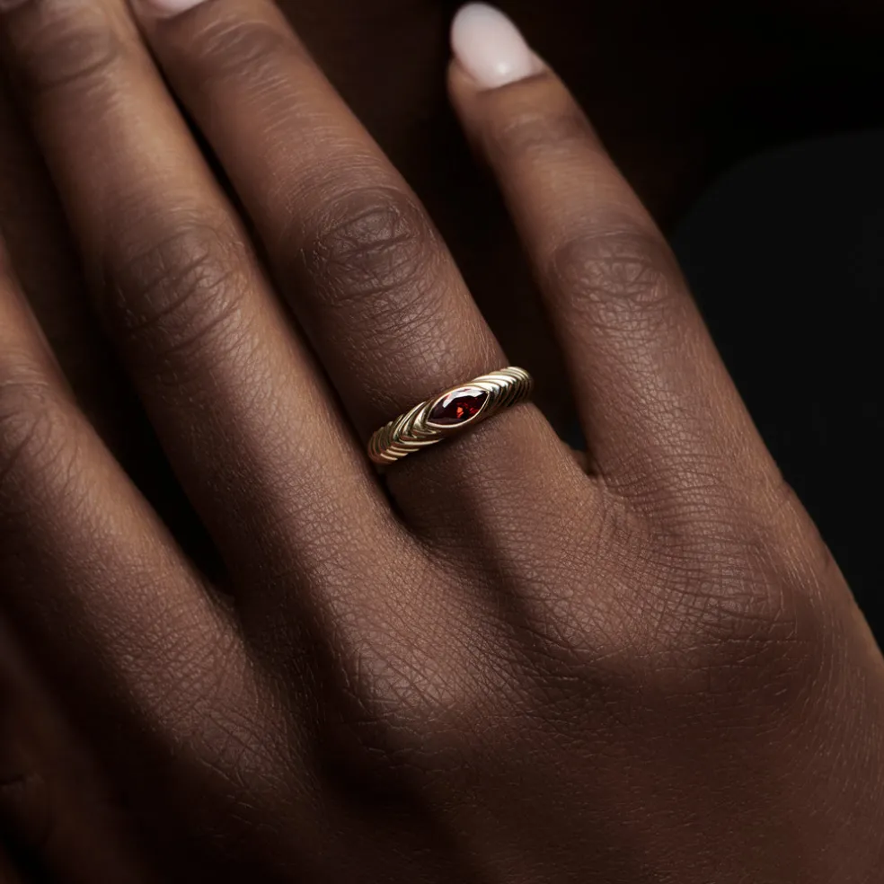 14k Marquise Shape Garnet Beveled Ring