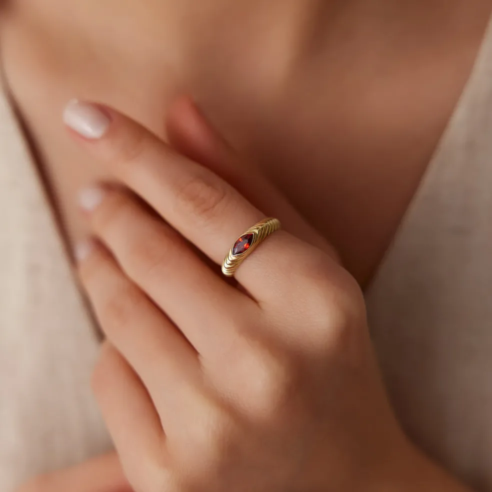 14k Marquise Shape Garnet Beveled Ring