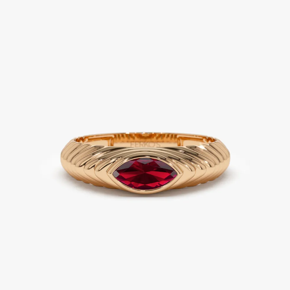 14k Marquise Shape Garnet Beveled Ring