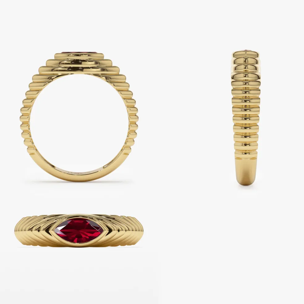 14k Marquise Shape Garnet Beveled Ring