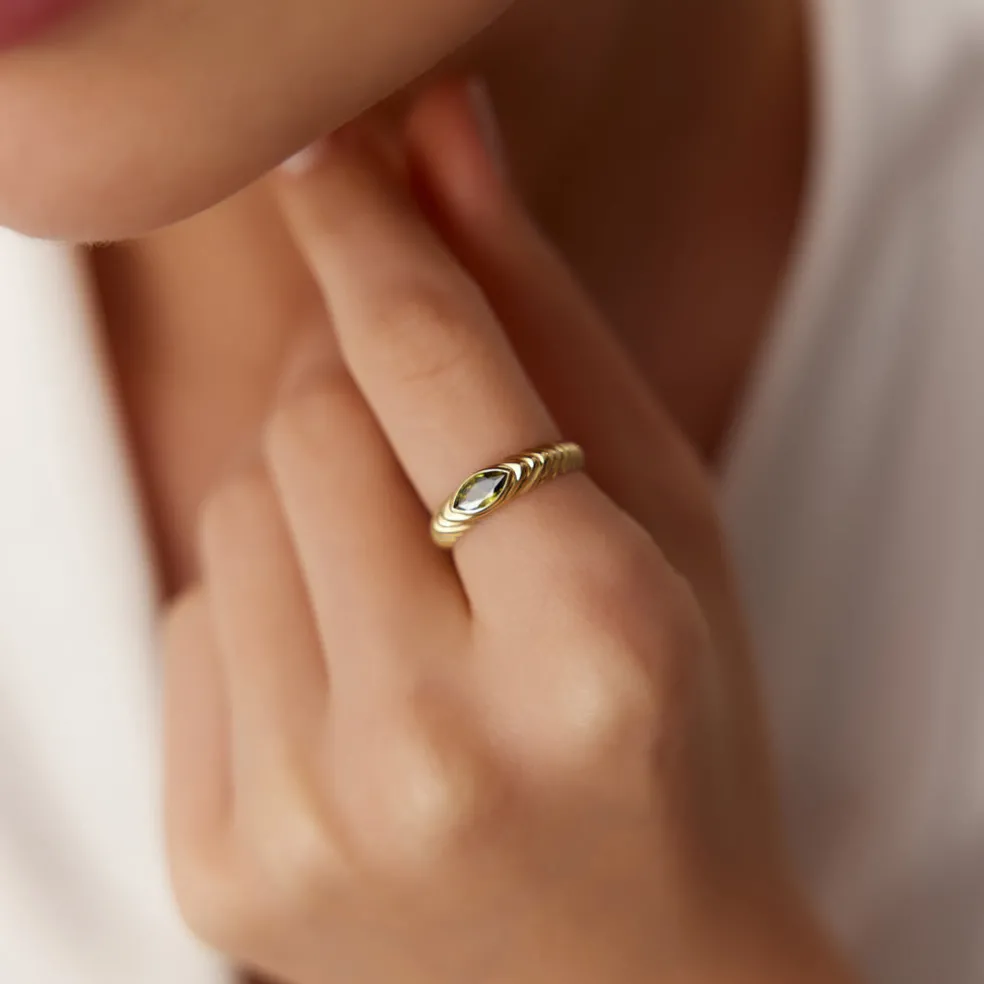 14k Marquise Shape Peridot Beveled Ring