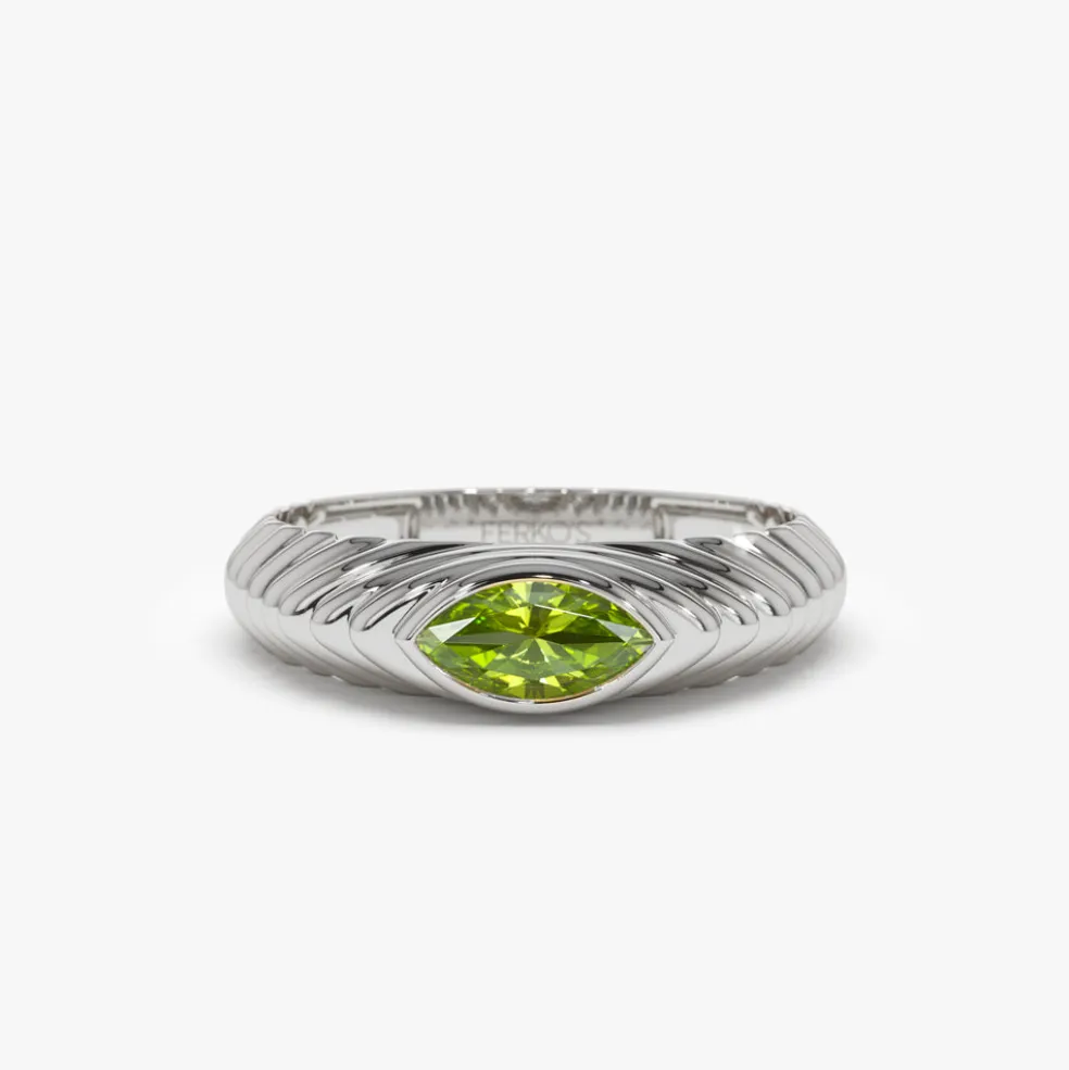 14k Marquise Shape Peridot Beveled Ring