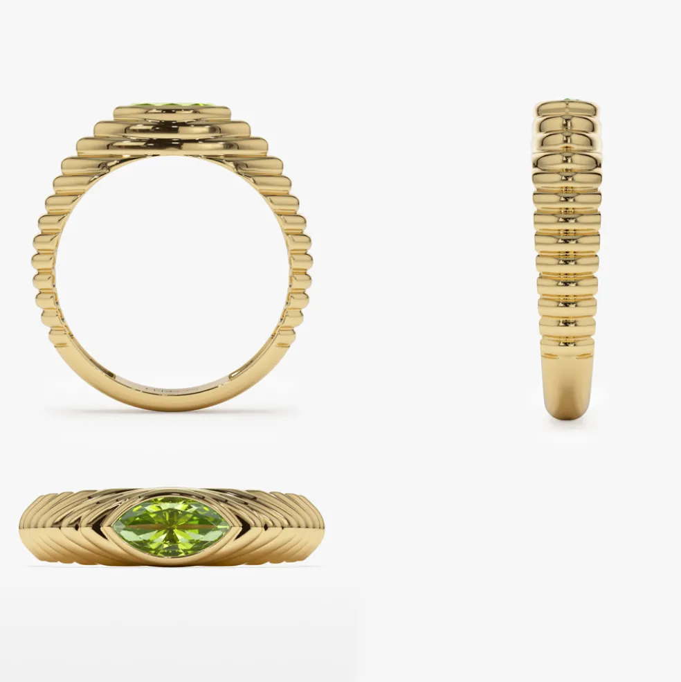 14k Marquise Shape Peridot Beveled Ring